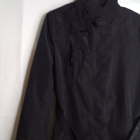 The Limited Jacket Trench Coat Women M Ruffle Belt Pockets Hidden Buttons Black - Picture 4 of 15
